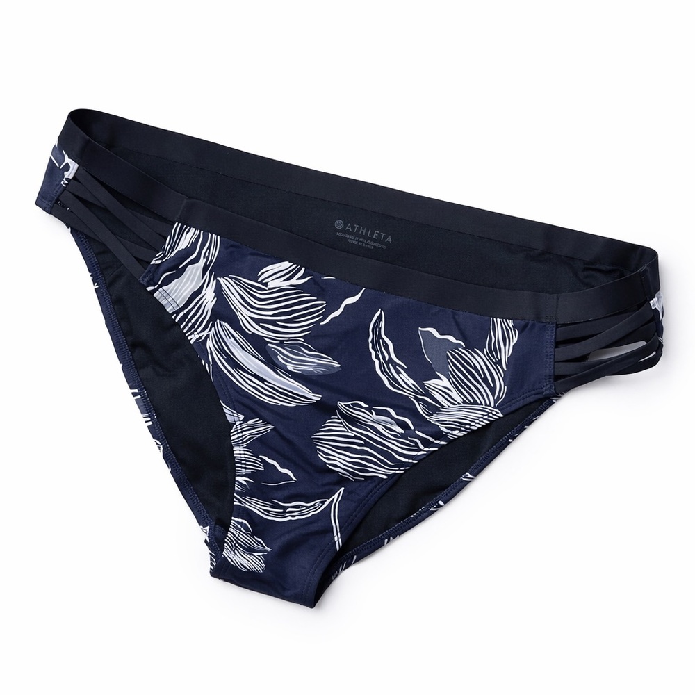 Athleta Navy Floral Bikini Swim Bottoms Strappy Sides Women’s large